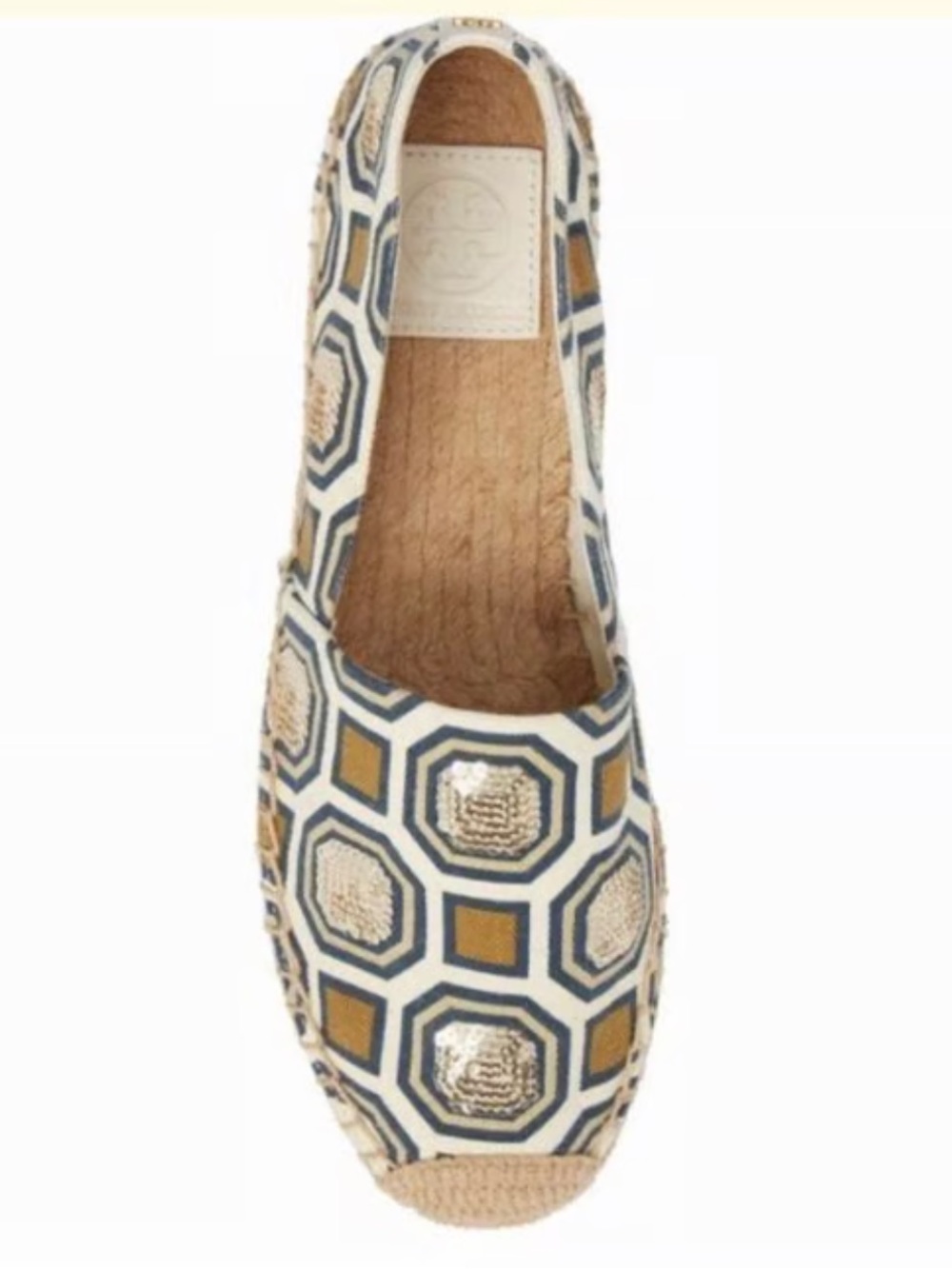 Geometric Espadrille Slip-Ons in Navy and Tan - Picture 2 of 8